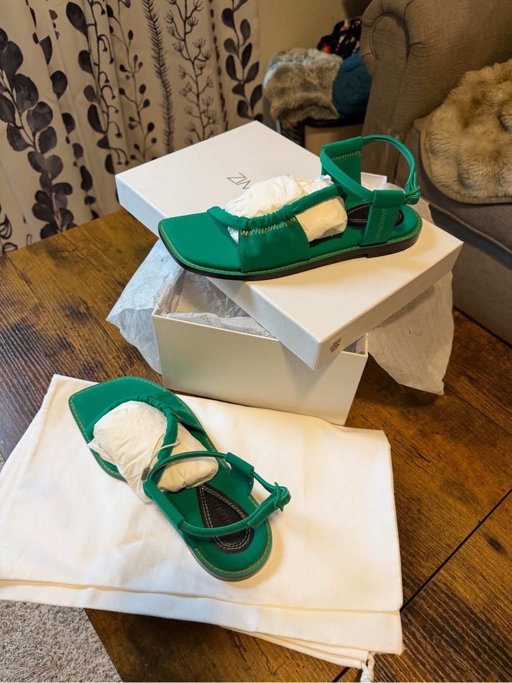 Zimmermann Scuba Flat Sandals Grass Green EU 37 NIB Made in Italy